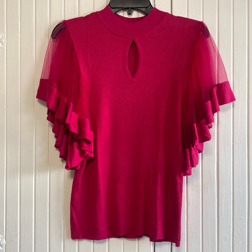 Chiffon-Sleeve Mock-Neck Sweater - 7th Ave